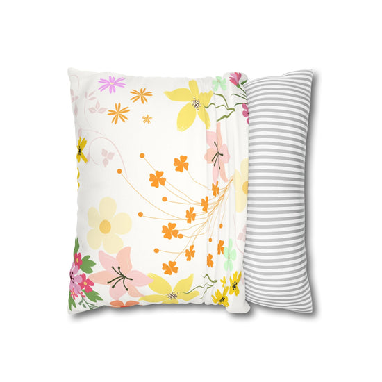 Floral Faux Suede Square Pillowcase